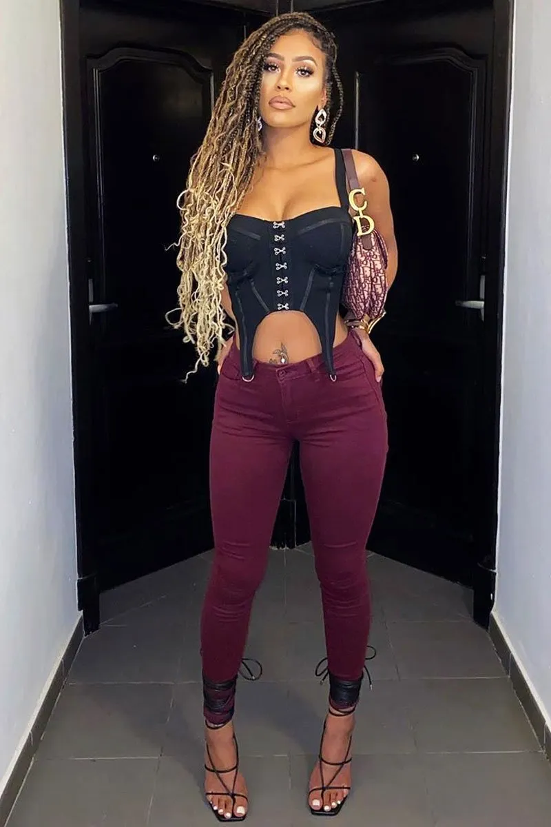 Wine Skinny Stretch Denim Jeans - Maeva